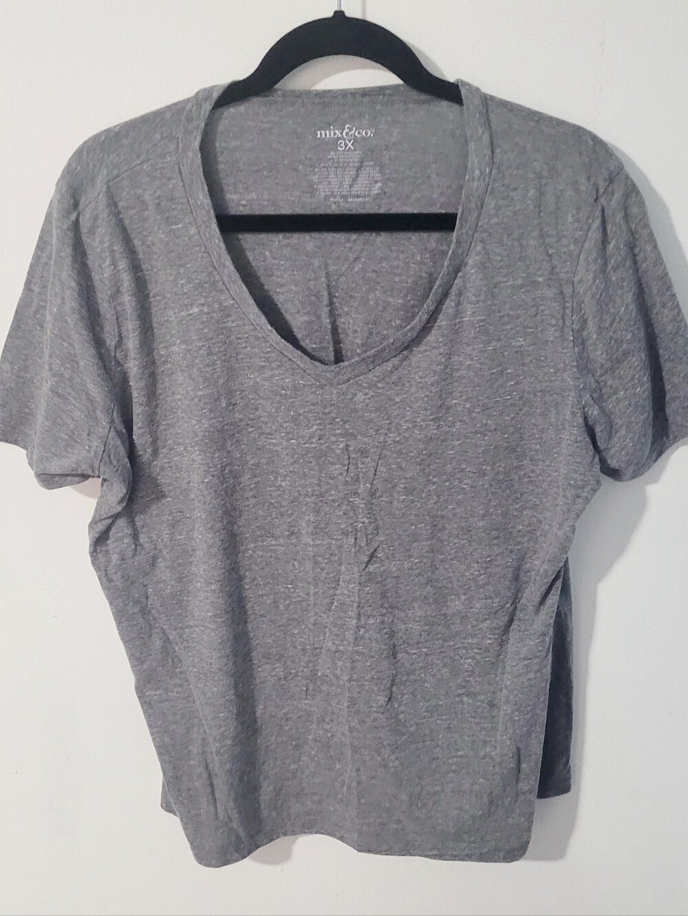 Mix & Co Women’s Gray V-Neck T-Shirt Short Sleeve Plus Size 3X